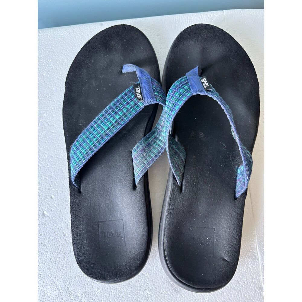 Teva Voya Blue Black Olowahu Flip Flops Thong Sandals Women's Size 9